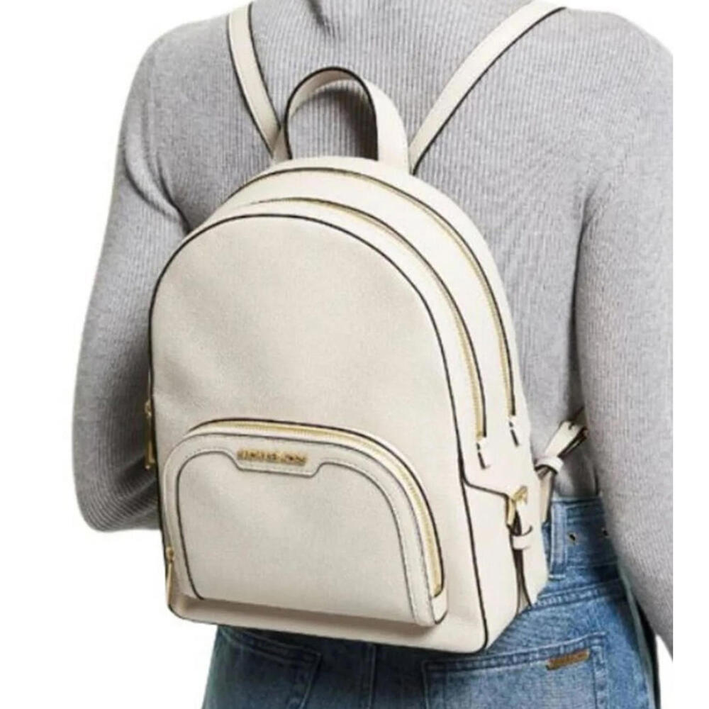 Michael Kors Jaycee Medium Pebbled Leather Backpack Light Cream NWT - Picture 3 of 15